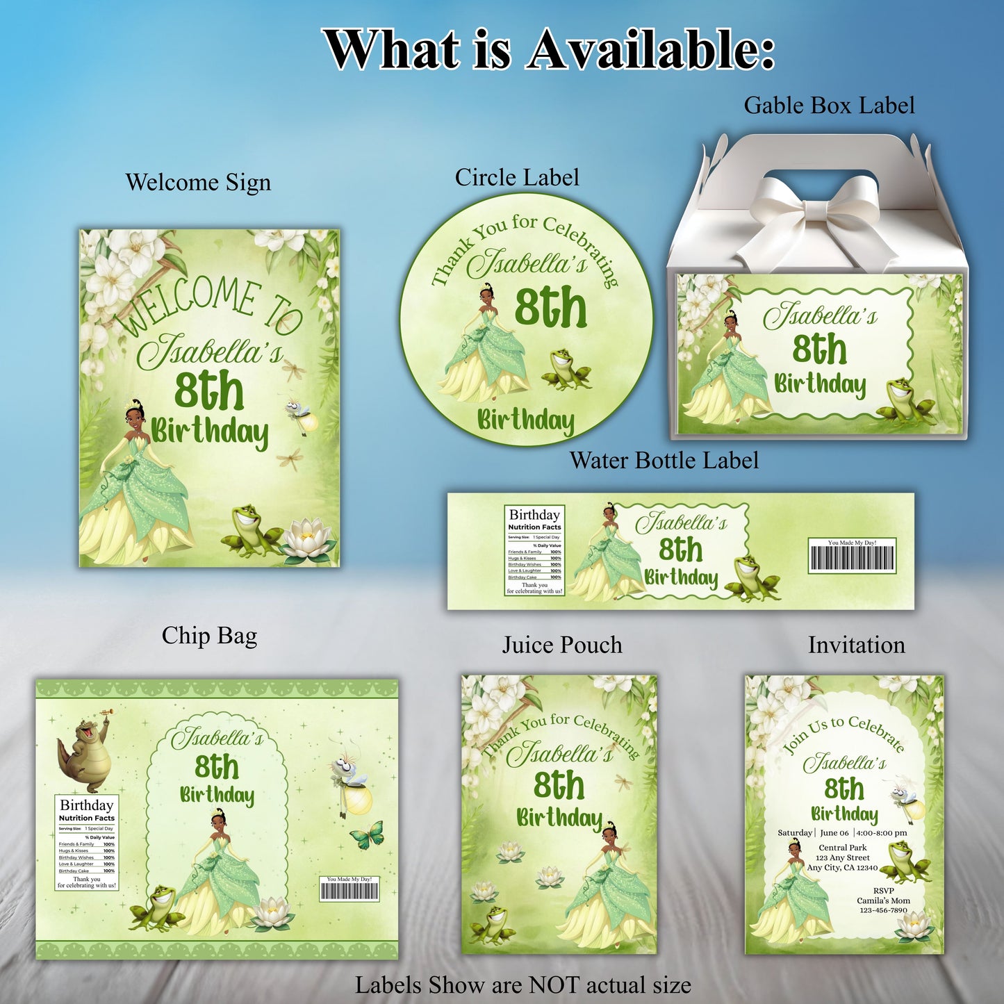 Princess Tiana Party Sticker Labels