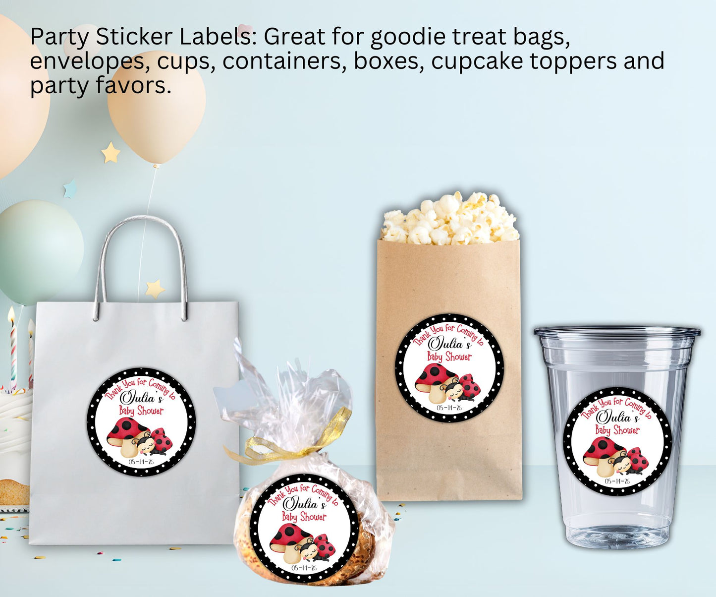 Ladybug BabyShower Party Sticker Labels