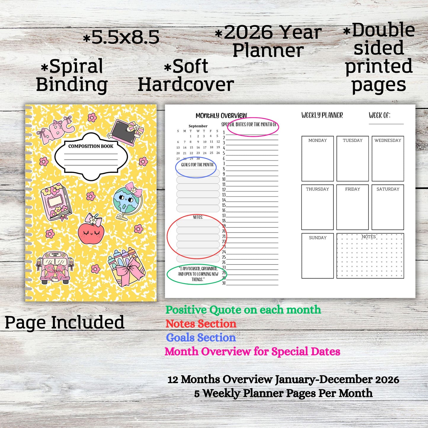 Personalized Composition Style Academic Calendar Planner Gift Set