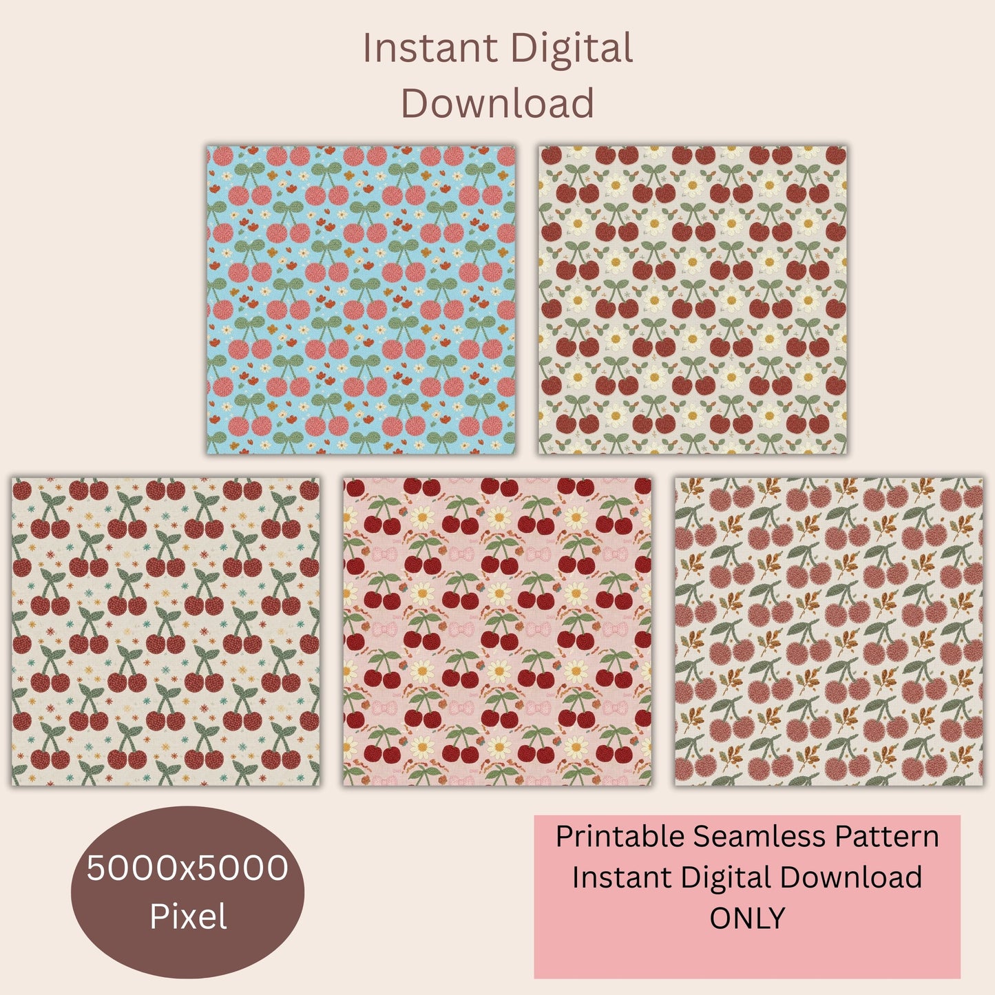 Faux Crochet Cherry 4 Seamless Repeating Pattern Paper Bundle
