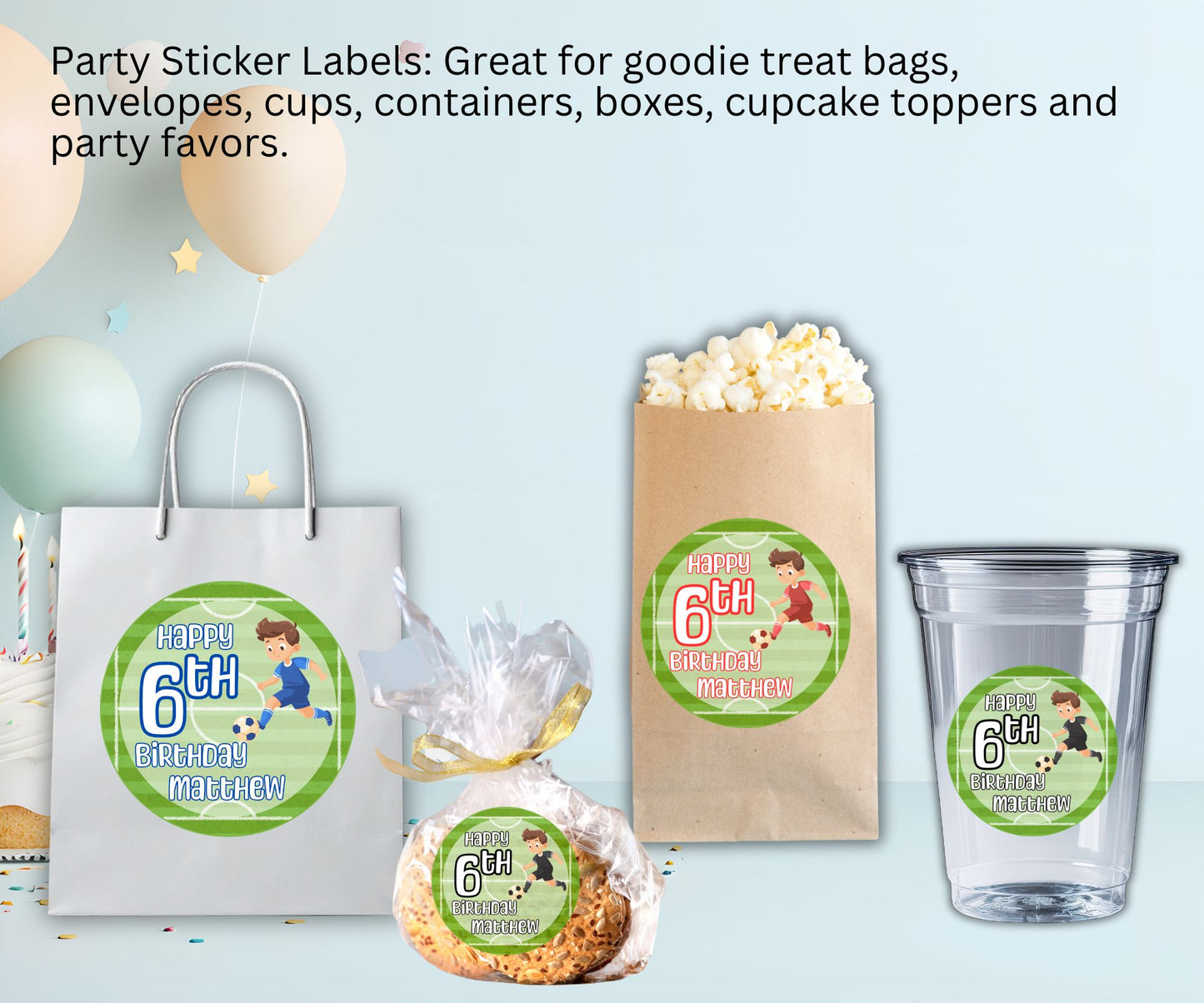 Boys Soccer Party Sticker Labels