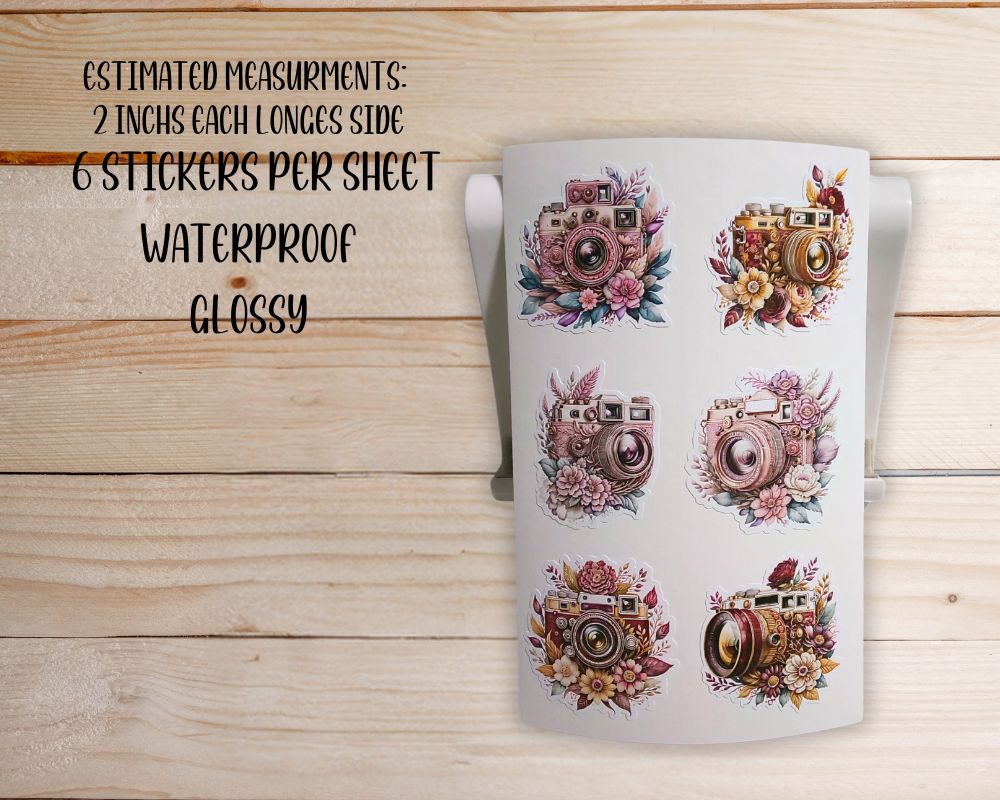 Vintage Camera Sticker Sheet-Waterproof Vinyl Durable-Scrapbook Stickers-Novelty Sticker