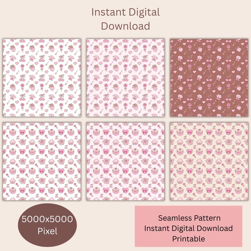 Roses & Cherry Seamless Repeating Pattern Paper Bundle Set