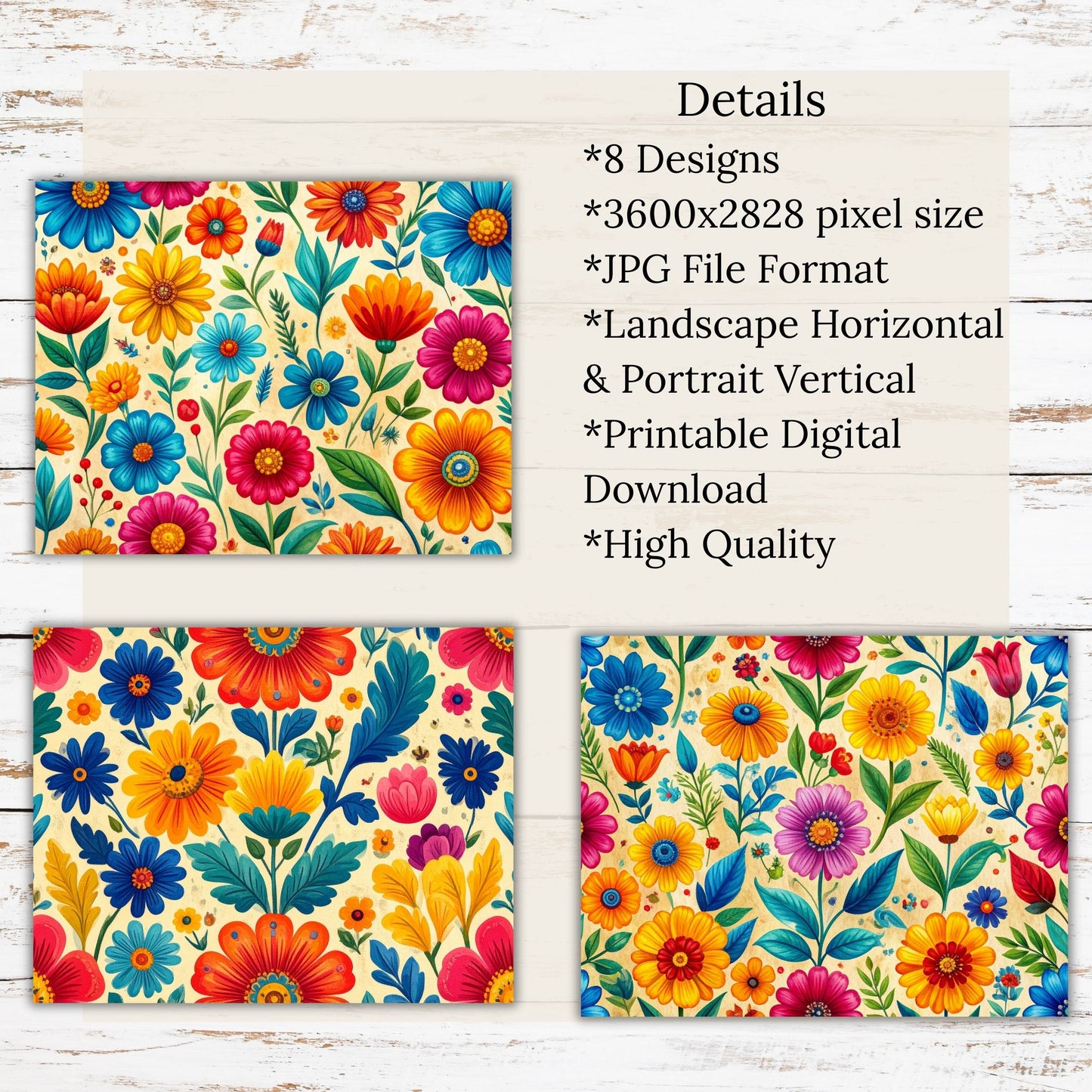 Bright Floral Digital Paper Pack Bundle