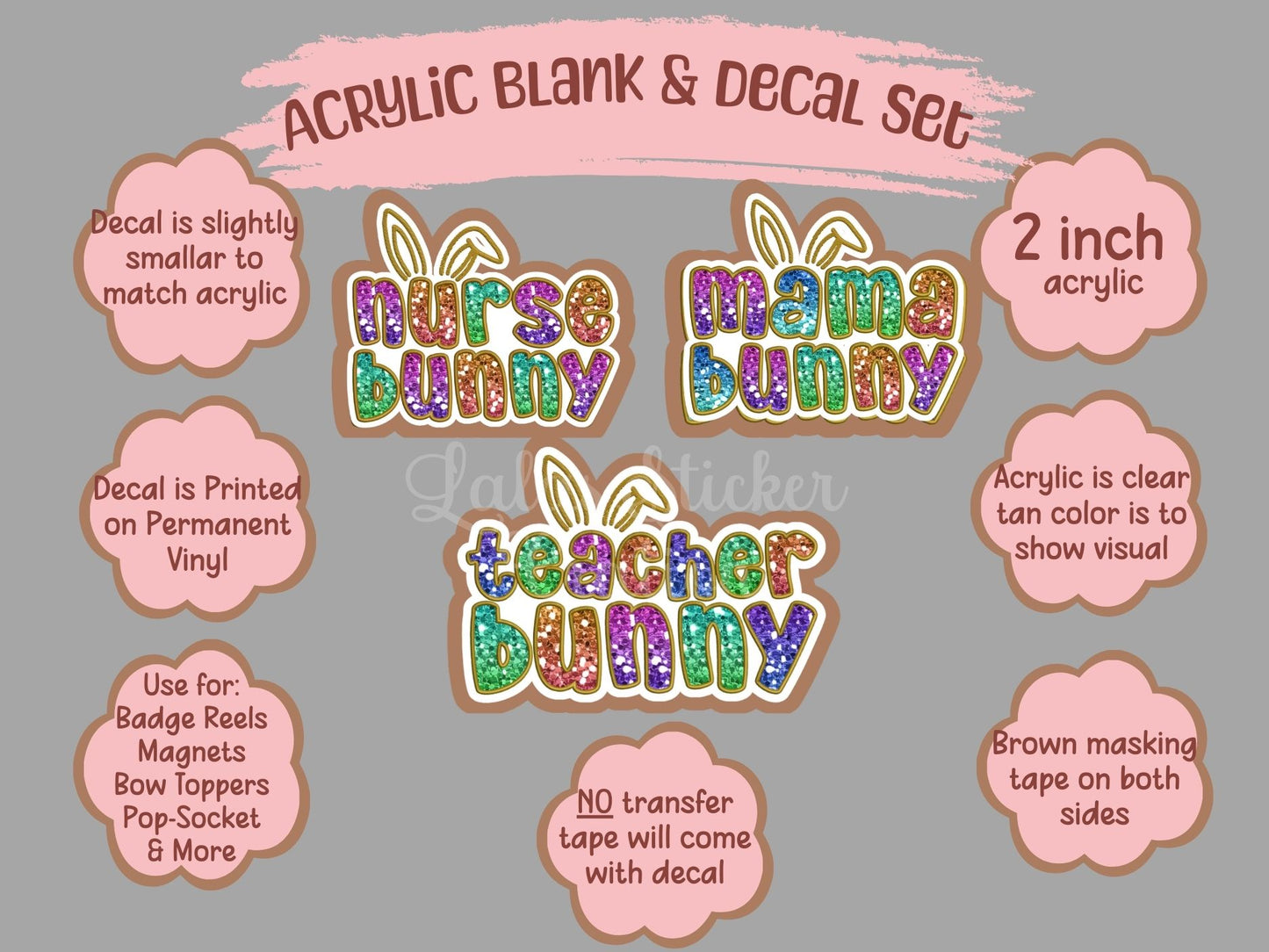 Easter Ears Clear Acrylic Blank & Decal Set