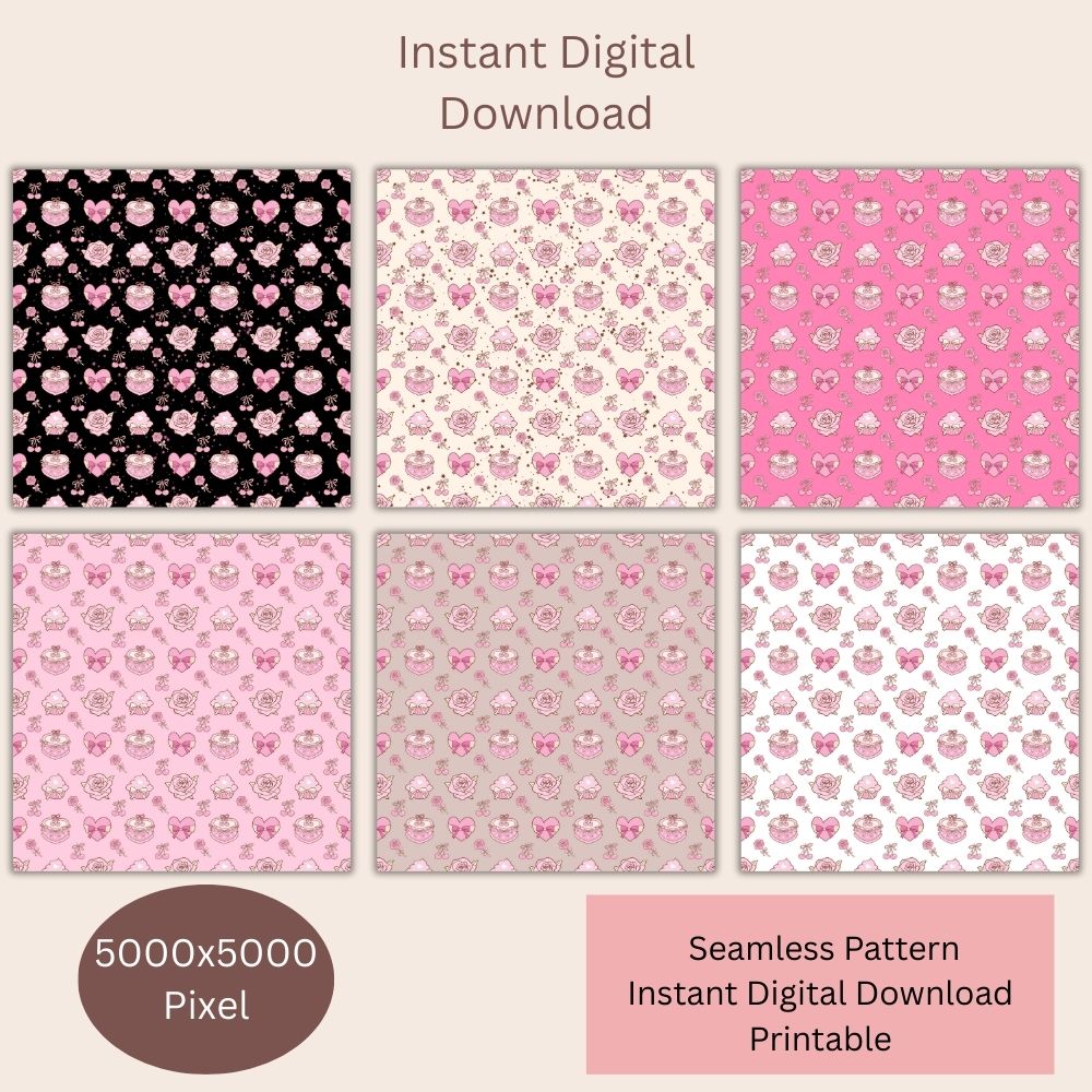 Cherry Cake Seamless Repeating Pattern Paper Bundle Set