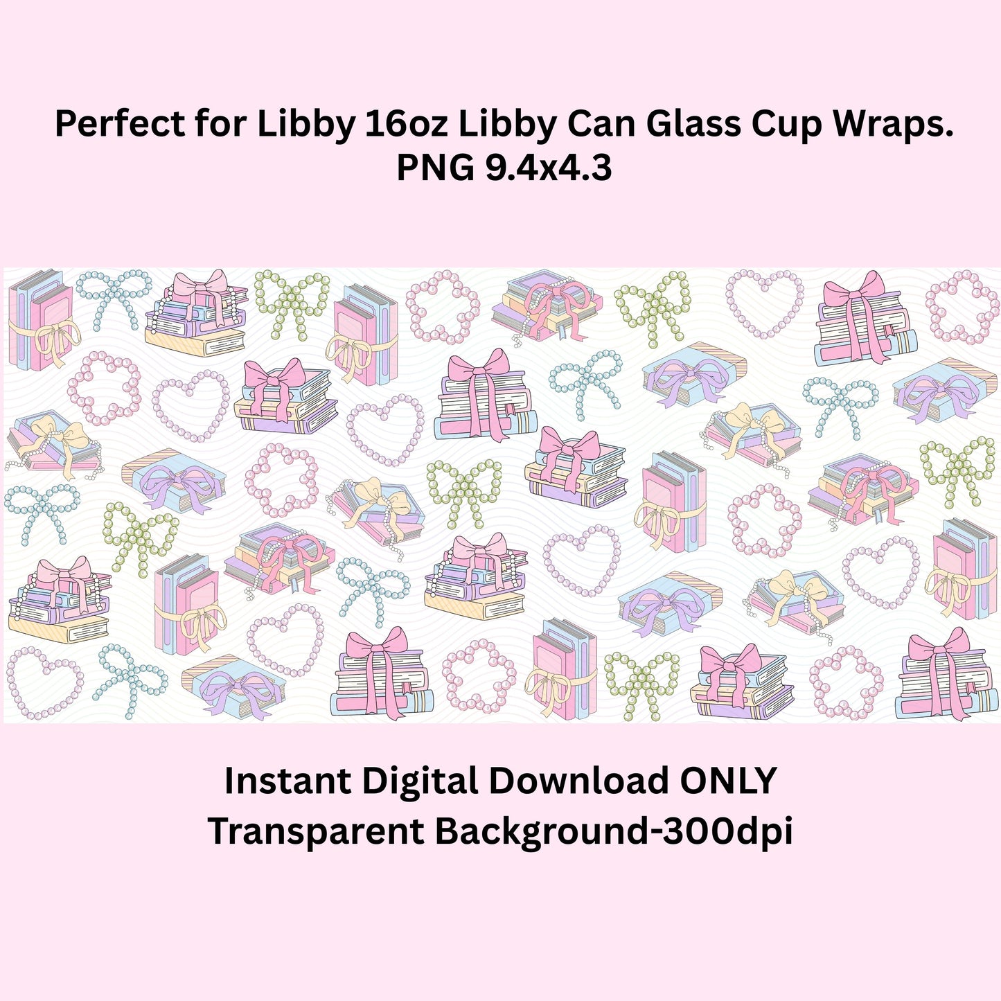 Books and Pearls Libbey Glass Can Cup Wrap