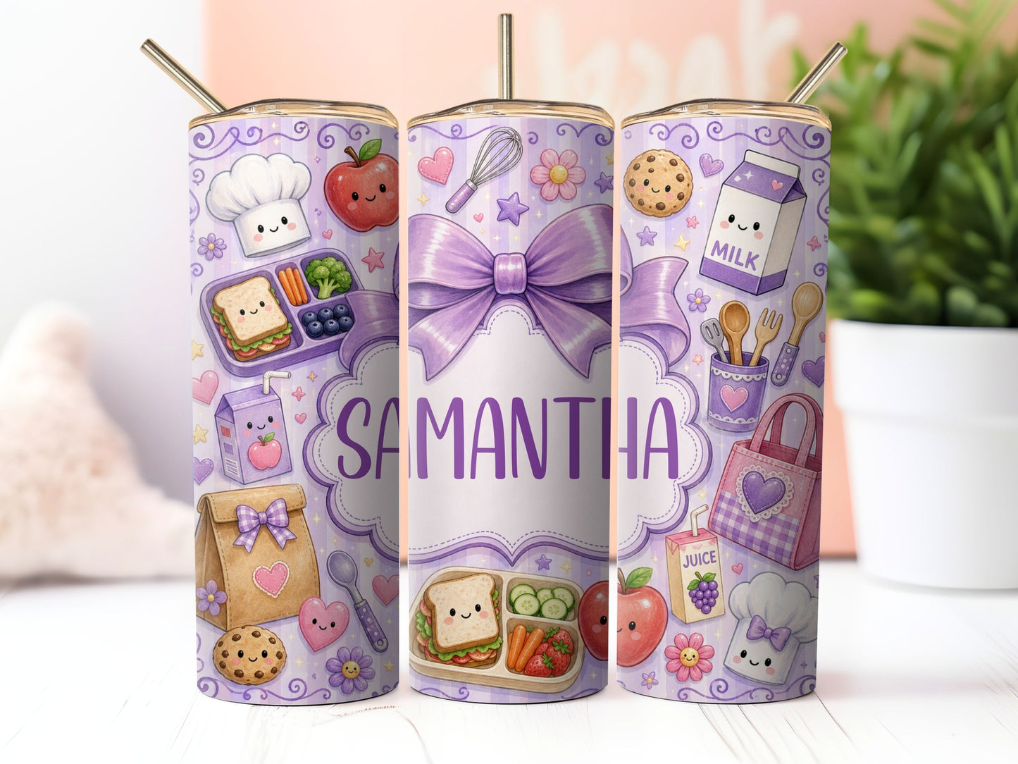 Purple Coquette Lunch Lady Sublimation 20oz Tumbler Wrap PNG Digital Download