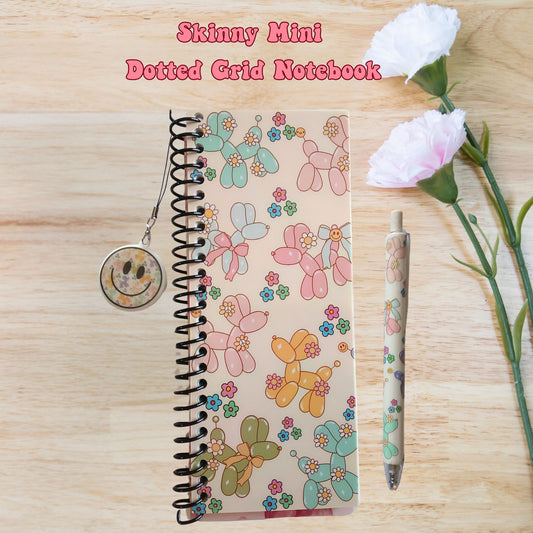Preppy Balloon Dog Skinny Mini Dot Grid Spiral Notebook Gift Set