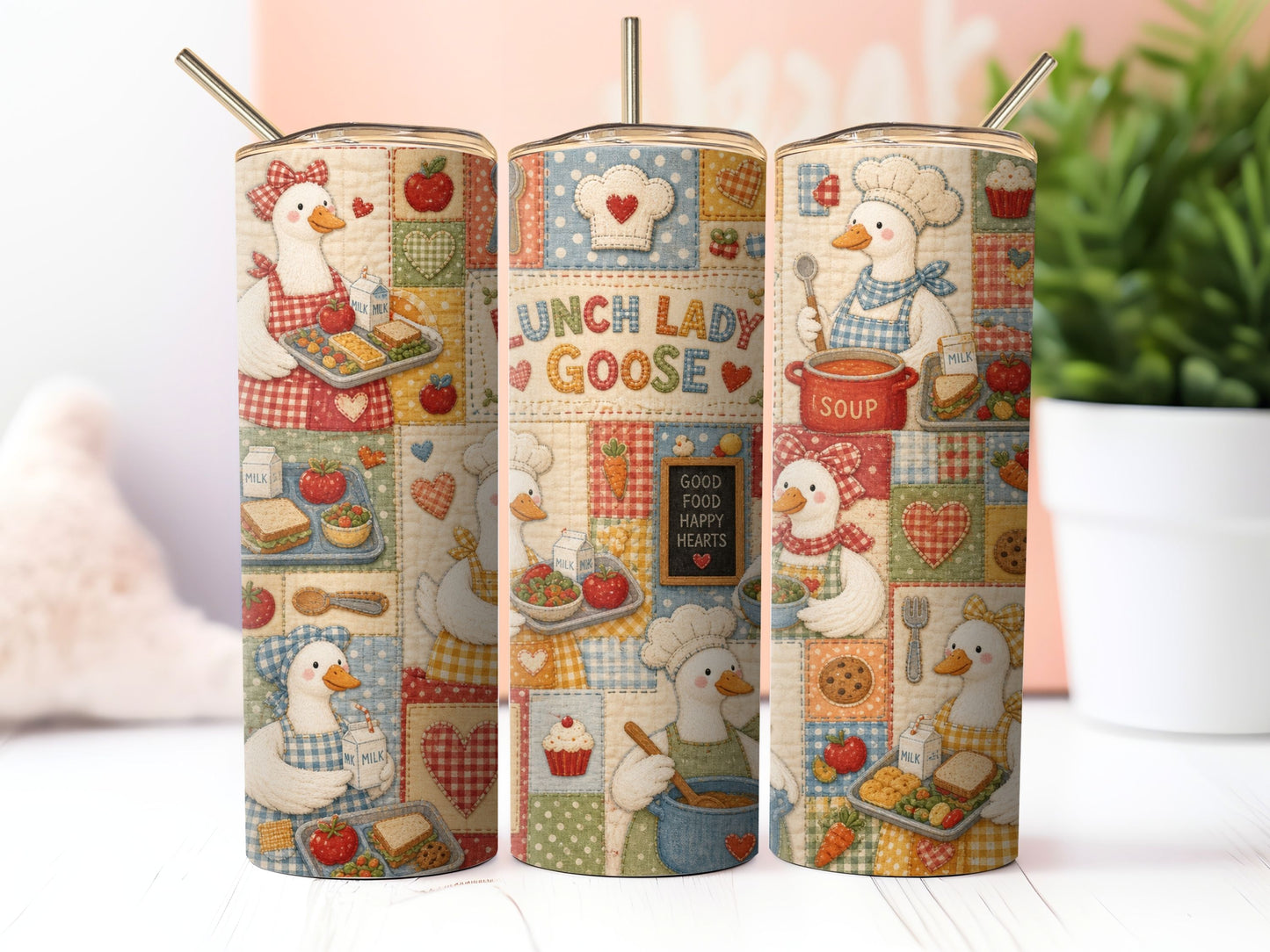 Geese/Goose Lunch Lady Patchwork Sublimation 20oz Tumbler Wrap PNG Digital Download