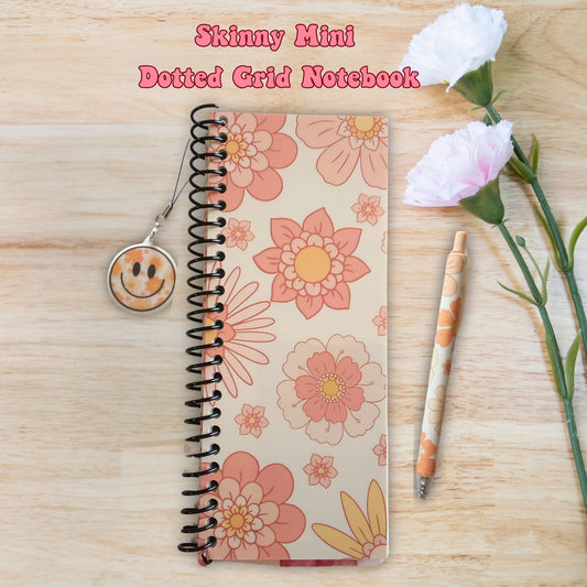Retro Flowers Skinny Mini Dot Grid Spiral Notebook Gift Set