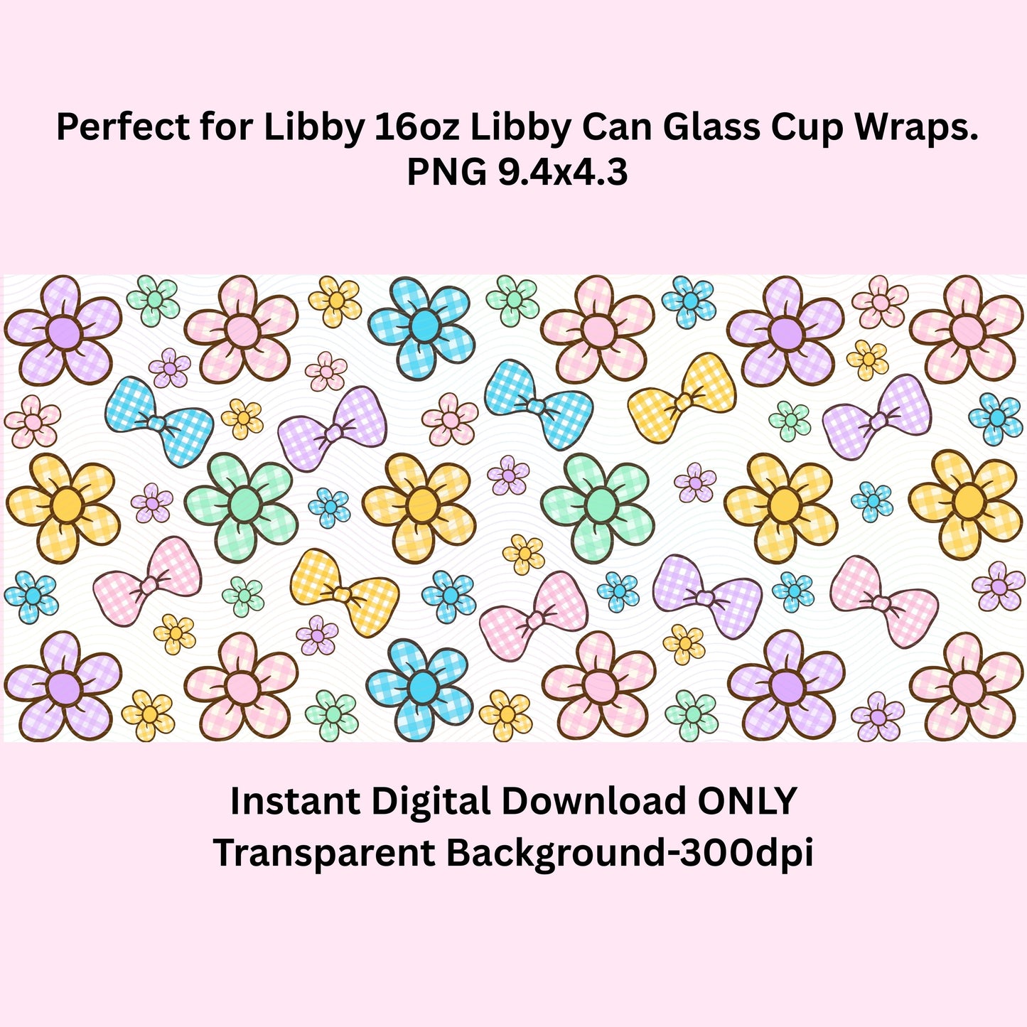 Plaid Daisy Floral Libbey Glass Can Cup Wrap
