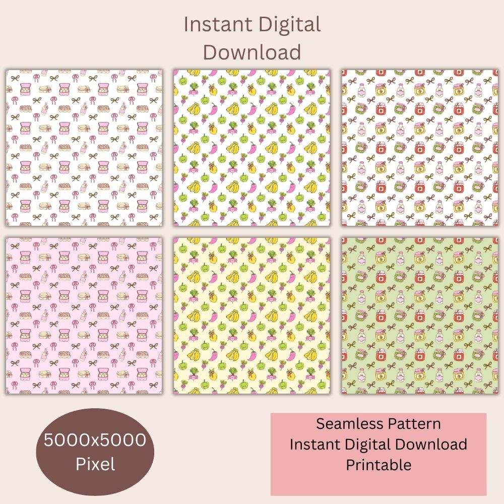 Farmers Market Seamless Repeating Pattern Paper Bundle Set