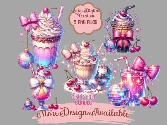 Disco Cherry Ice Cream Bundle Clipart PNG Instant Digital Download