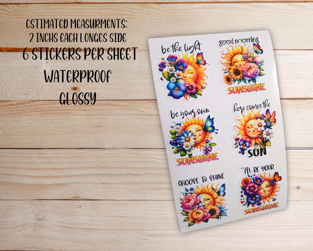 Positive Sunshine Quotes Sticker Sheet-Waterproof Vinyl Durable-Scrapbook Stickers-Novelty Sticker