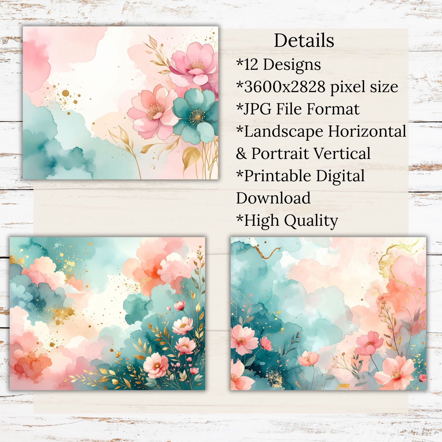 Watercolor Floral Digital Paper Pack Bundle