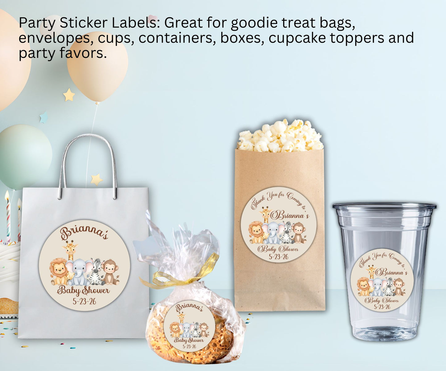 Safari Animal Baby Shower Party Sticker Labels
