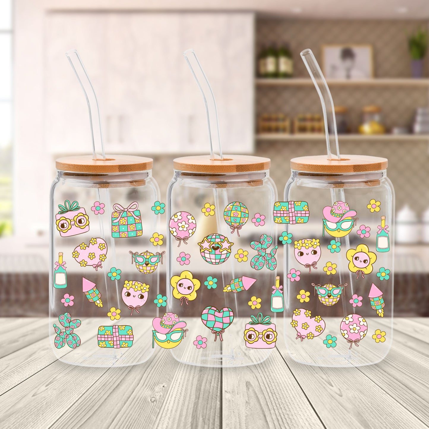 Groovy Party Libbey Glass Can Cup Wrap