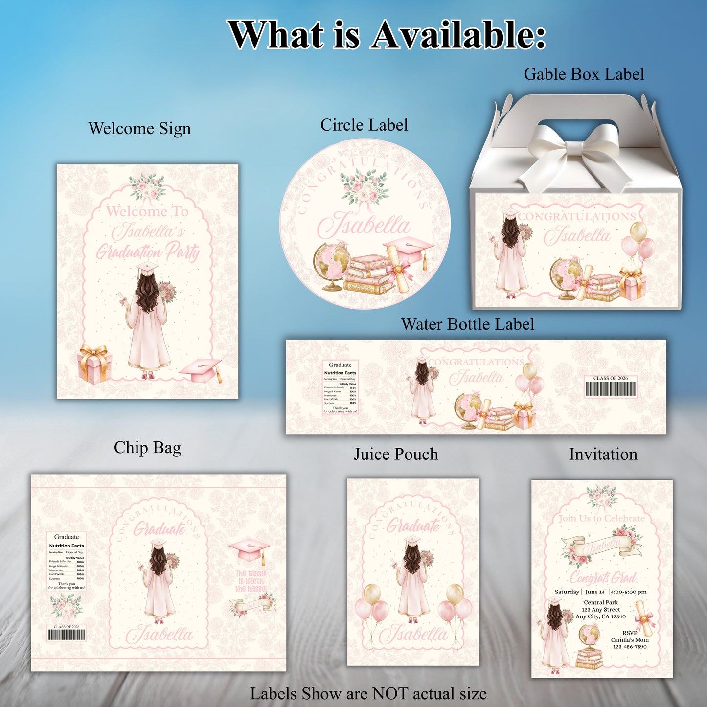 Pink Girl Graduation Party Sticker Labels