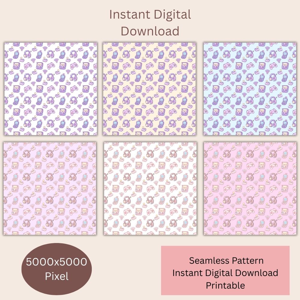 Kawaii Retro Electronics Seamless Repeating Pattern Paper Bundle Set