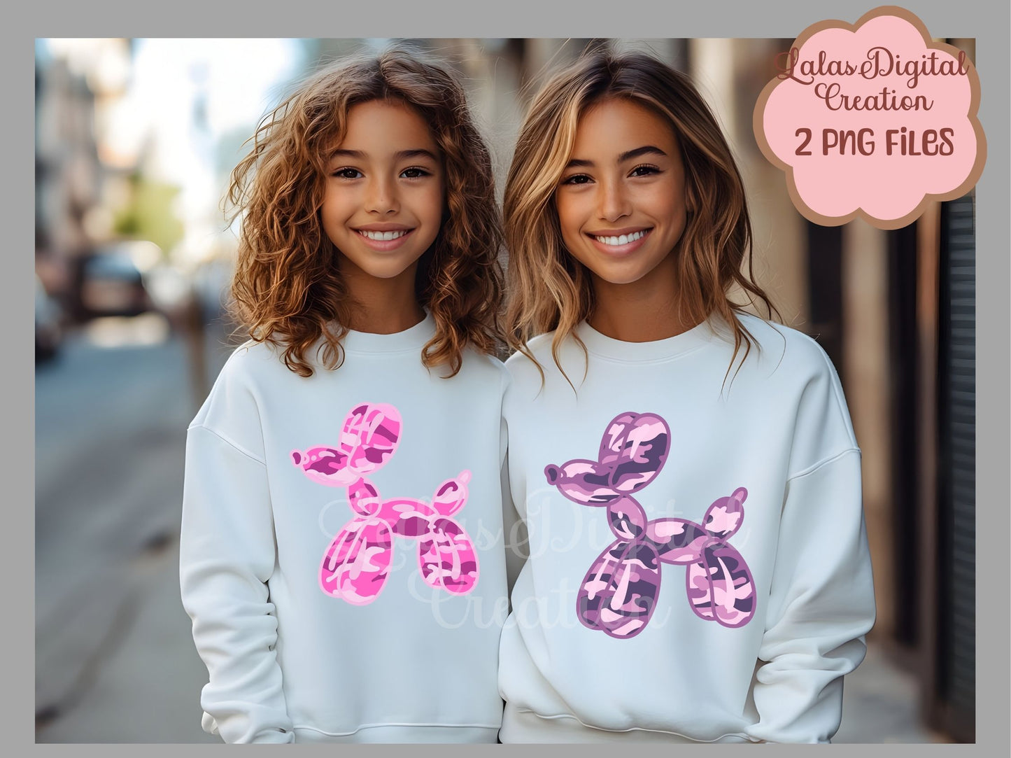 Preppy Camo Balloon Dog Clipart PNG Instant Digital Download