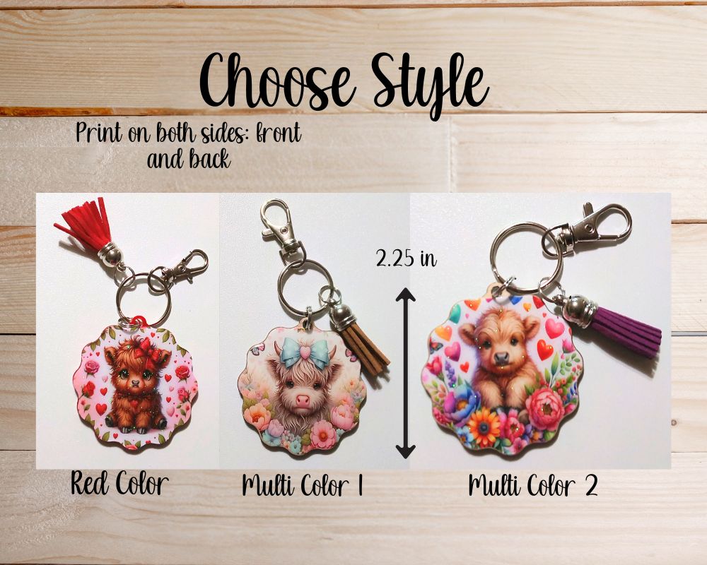 Glitter Resin Tassel Keychain-Highland Cow Keychain-Novelty Keychain