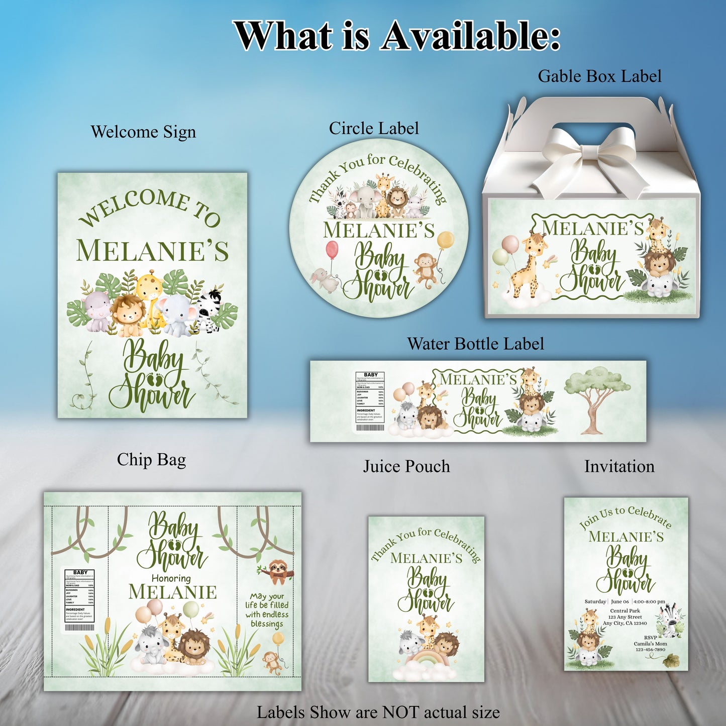 Safari Animal Baby Shower Party Sticker Labels