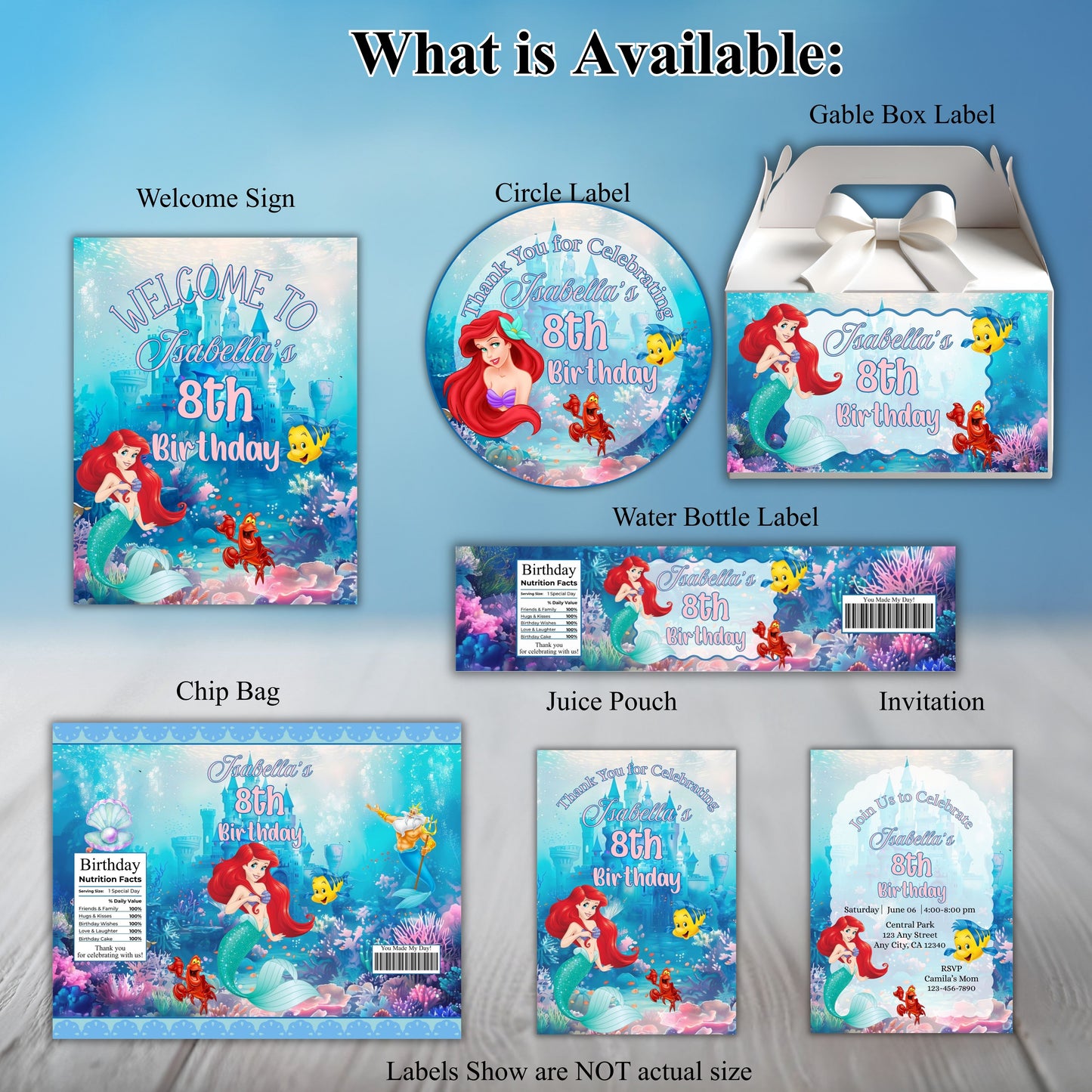 Little Mermaid Party Sticker Labels