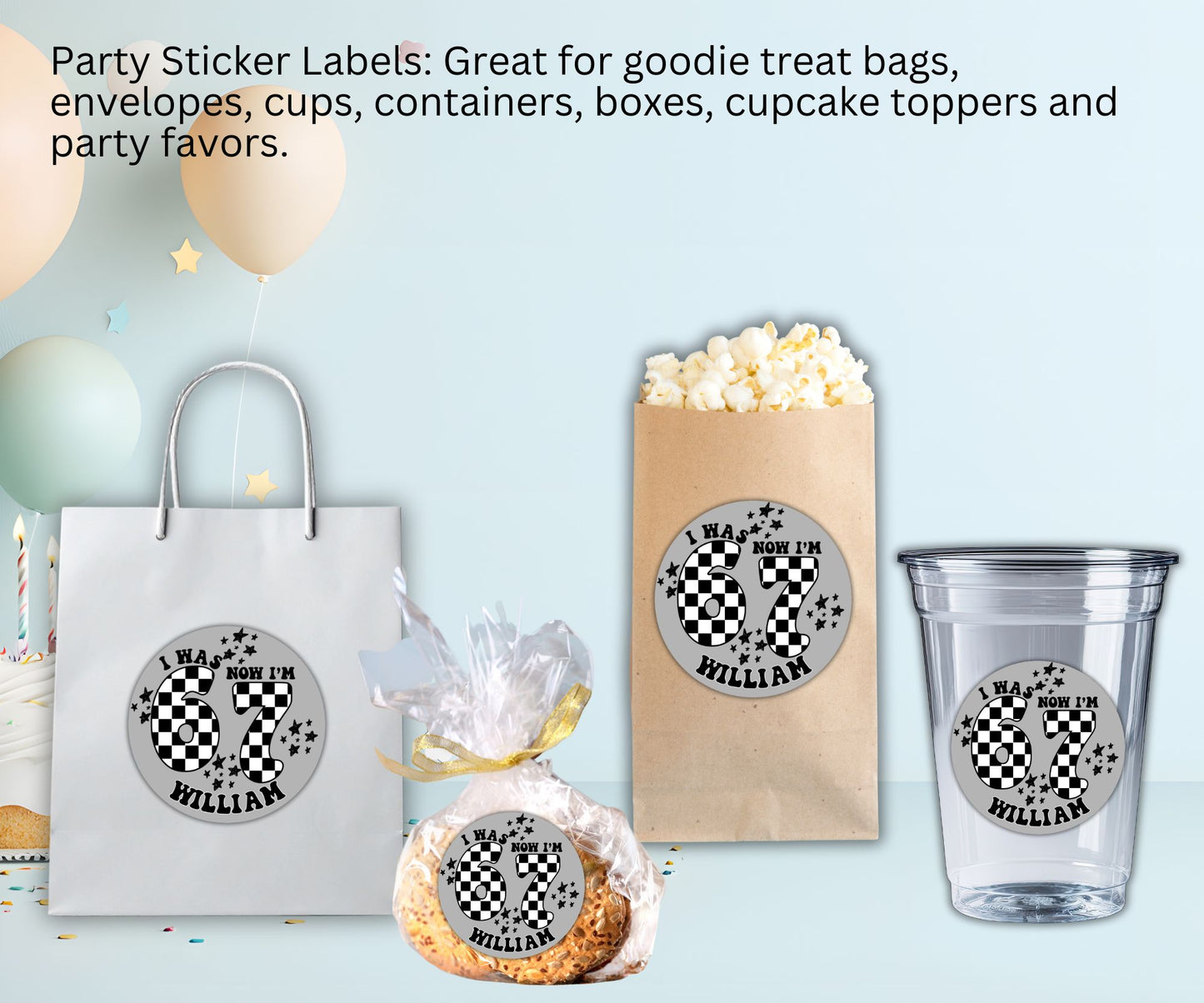 6-7 Checkered Boys Girls Party Sticker Labels