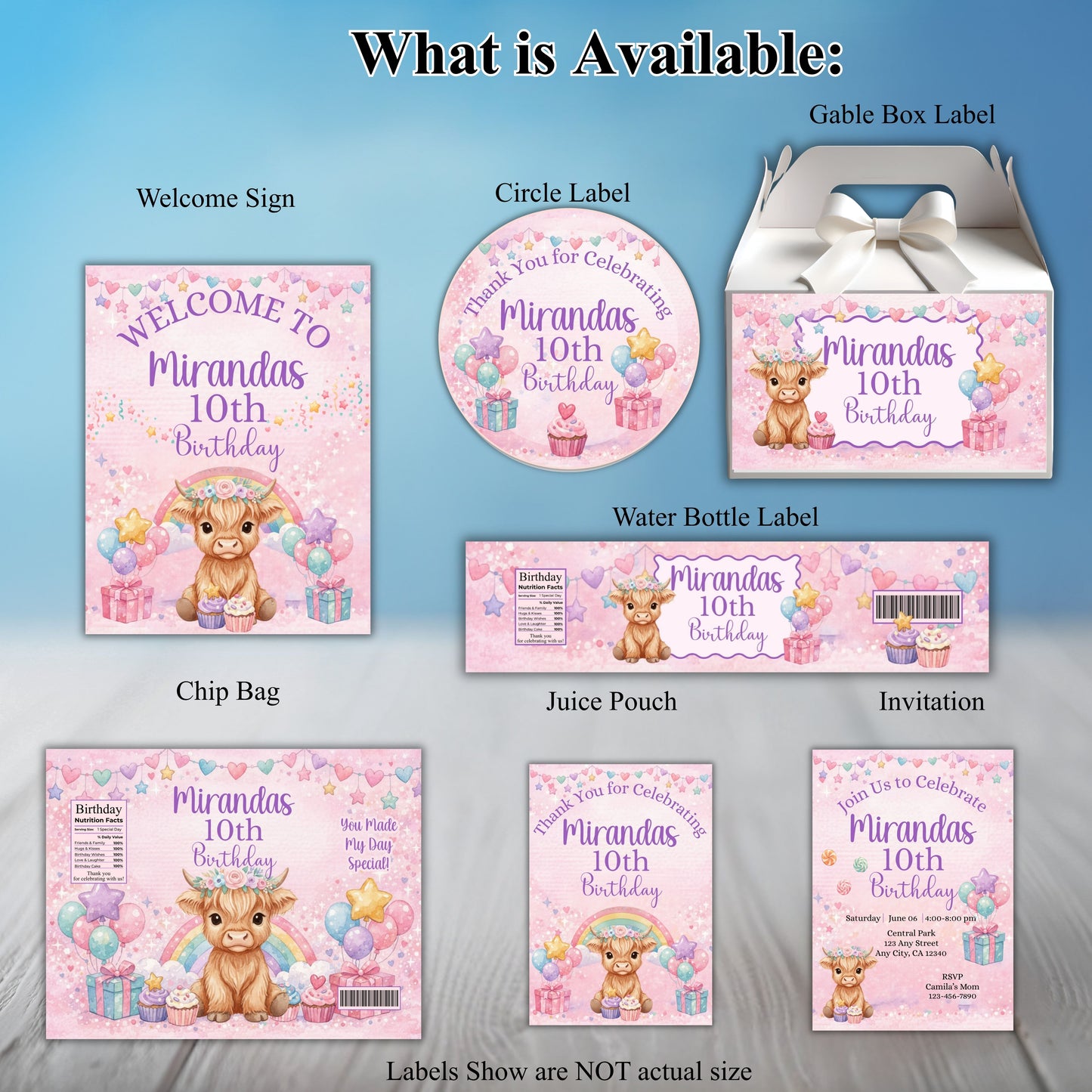 Girls Western Cow Birthday Party Sticker Labels