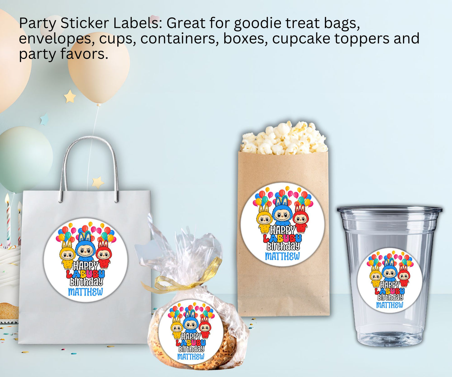 Labubu Birthday Party Sticker Labels