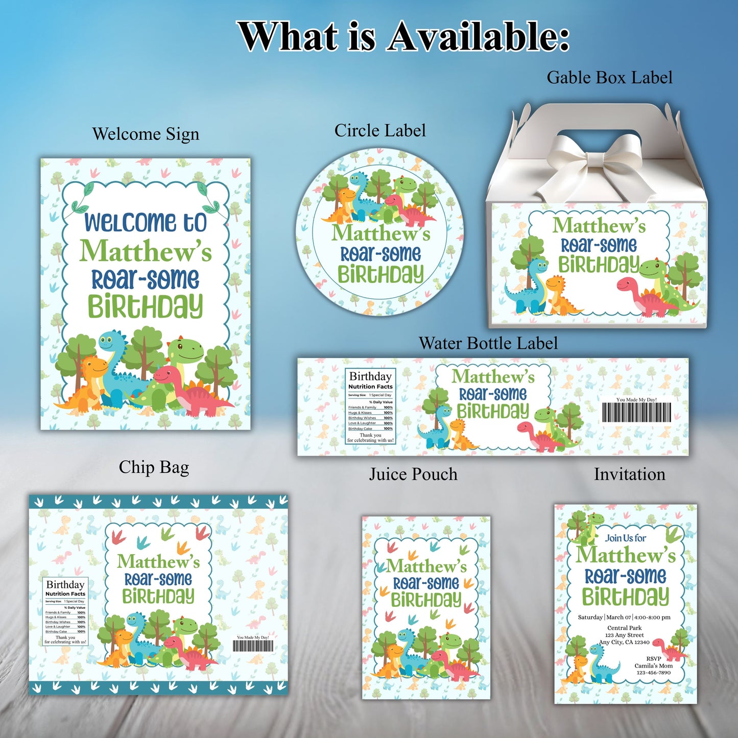 Dinosaur Party Sticker Labels