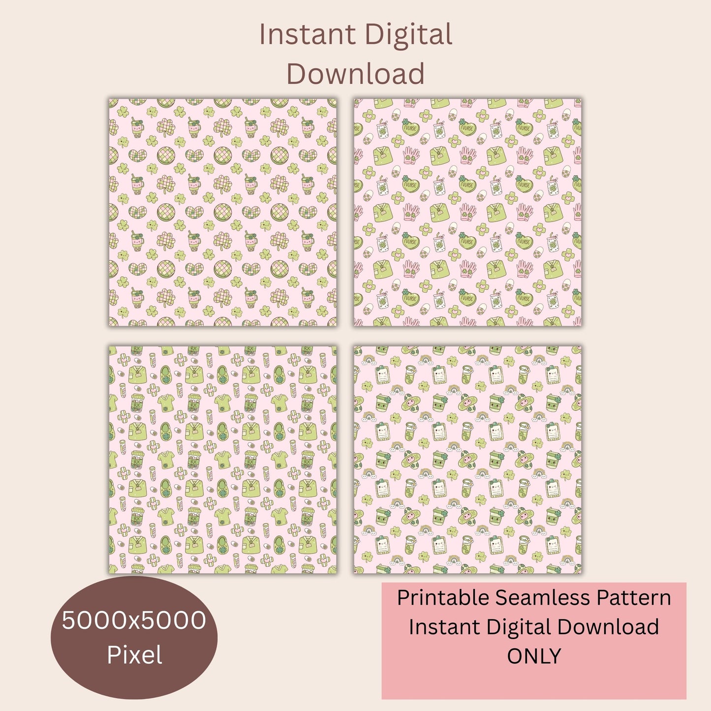 Nurse St. Patrick's Irish Seamless Repeating Pattern Paper Bundle Set