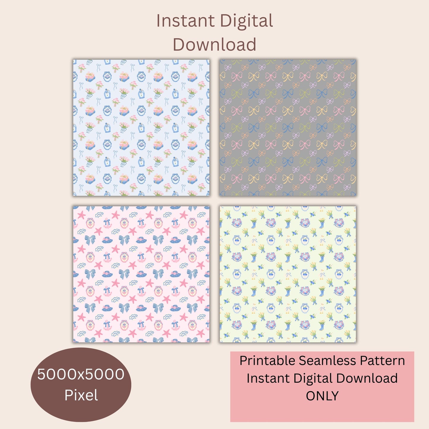 Spring Beach & Garden Seamless Repeating Pattern Paper Bundle Set