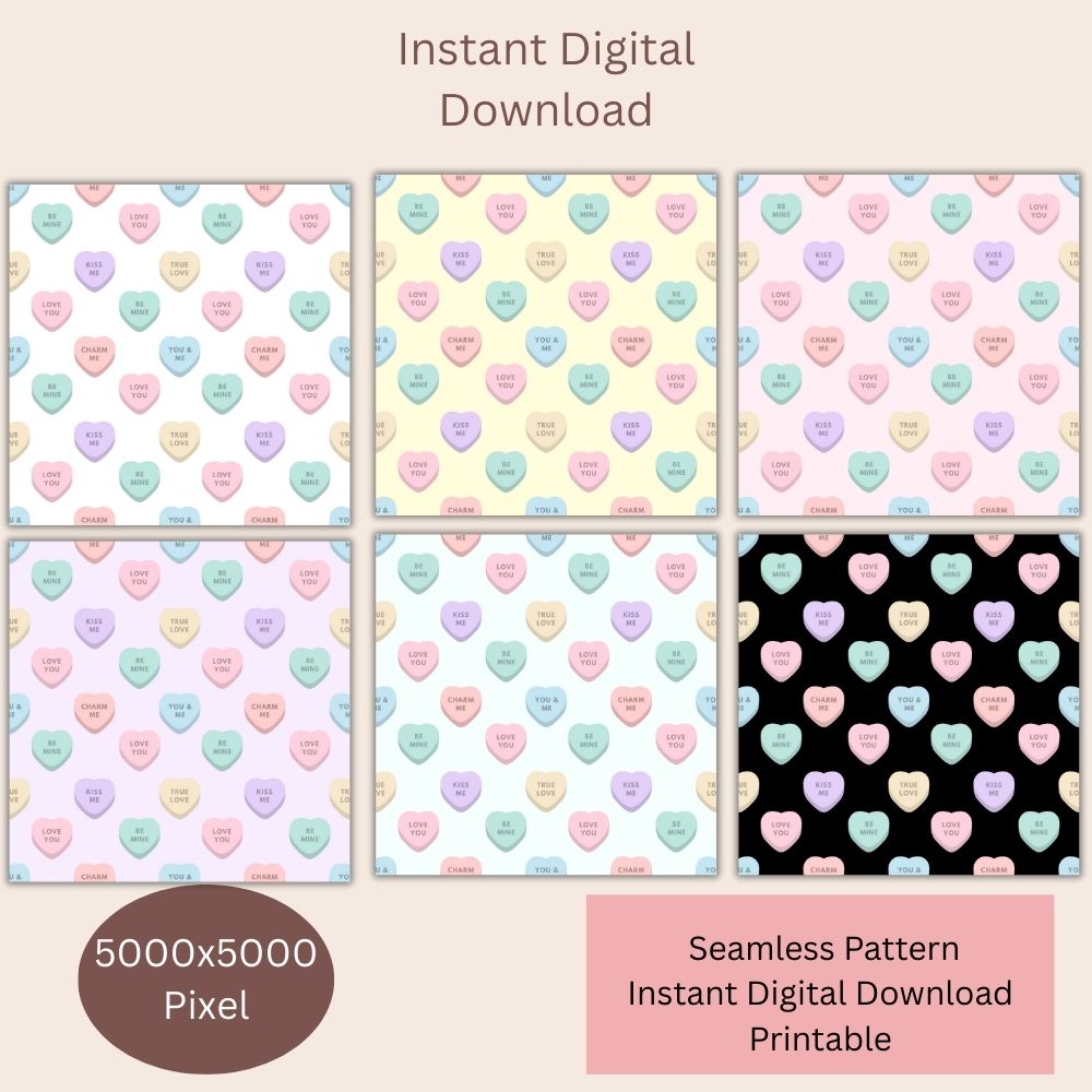 2 Valentines Heart Candy Seamless Repeating Pattern Paper Bundle Set