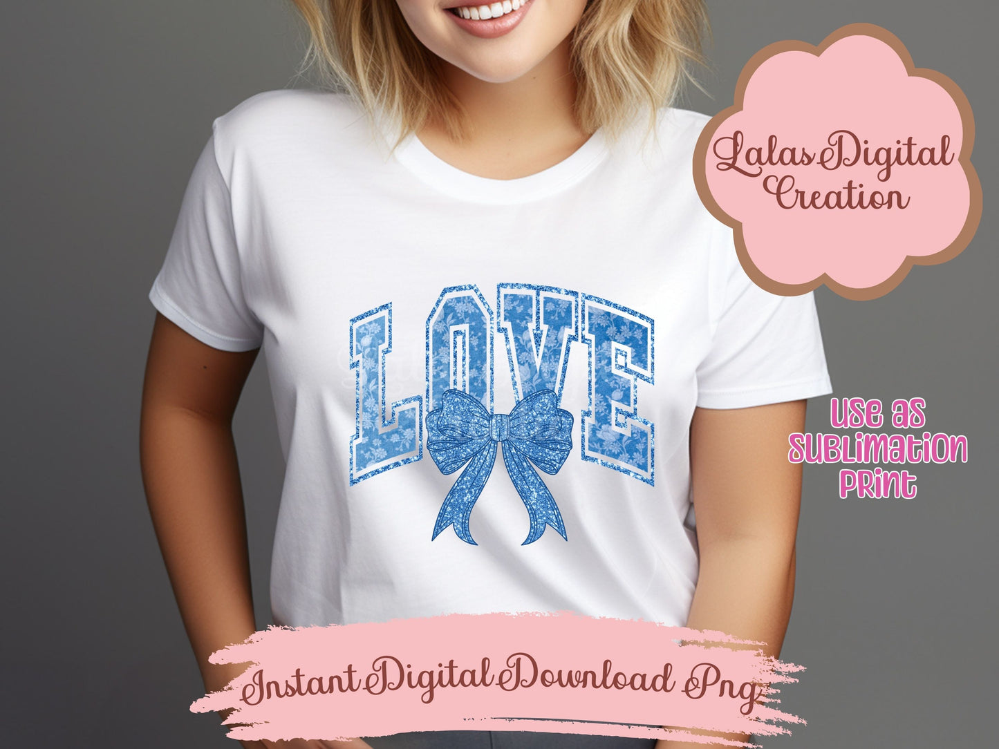 Blue Love Bow Clipart PNG Instant Digital Download