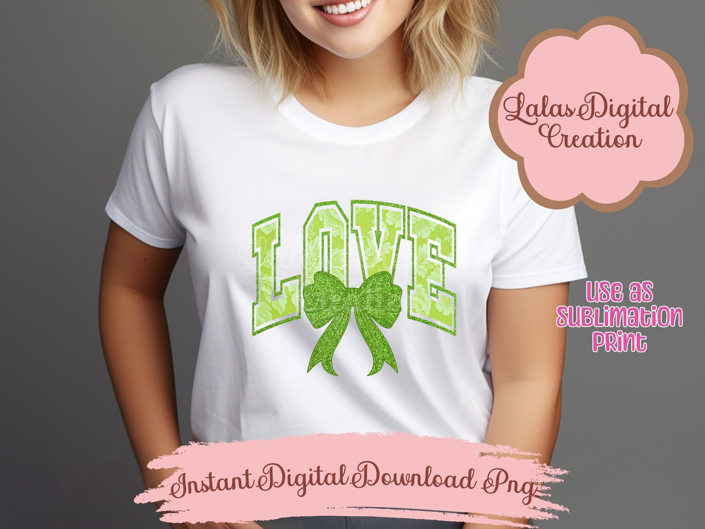 Green Love Bow Clipart PNG Instant Digital Download