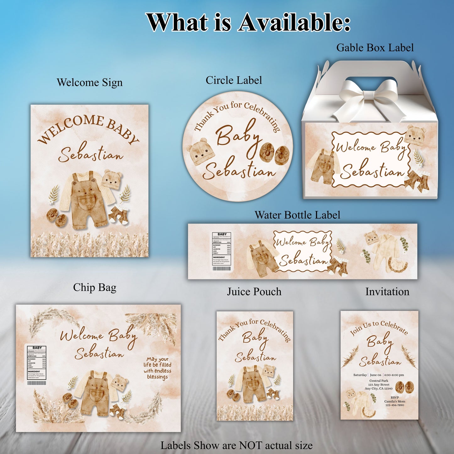 Boho Boys Baby Shower Party Sticker Labels