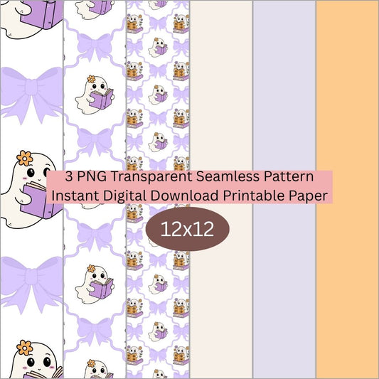 Purple Wavy Frame Ghost Seamless Digital Pattern Paper Bundle