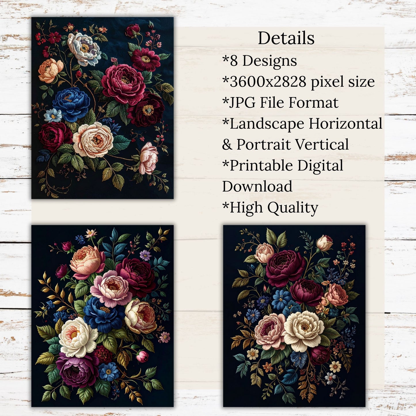 Dark Rose Floral Digital Paper Pack Bundle