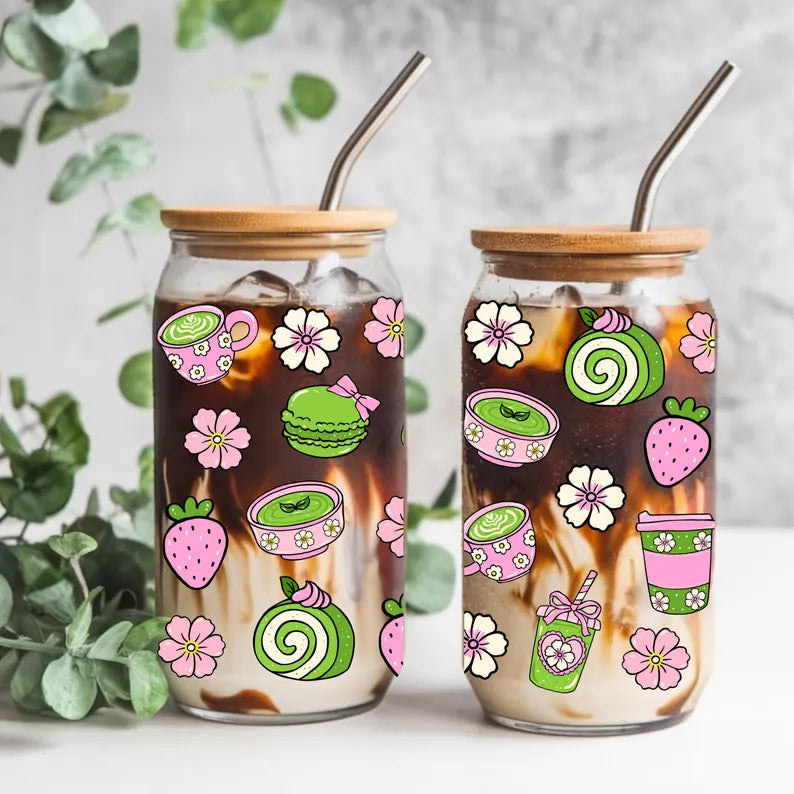 Green Matcha Libbey Glass Can Cup Wrap