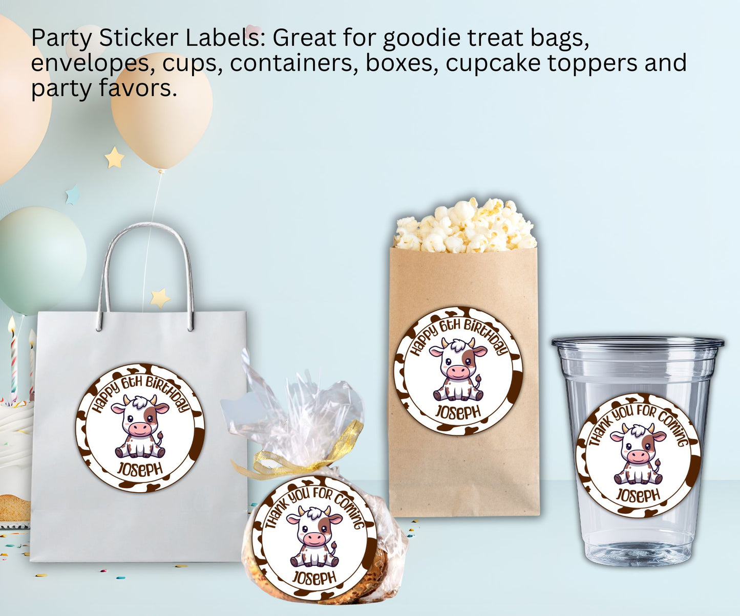 Boys Baby Cow Party Sticker Labels