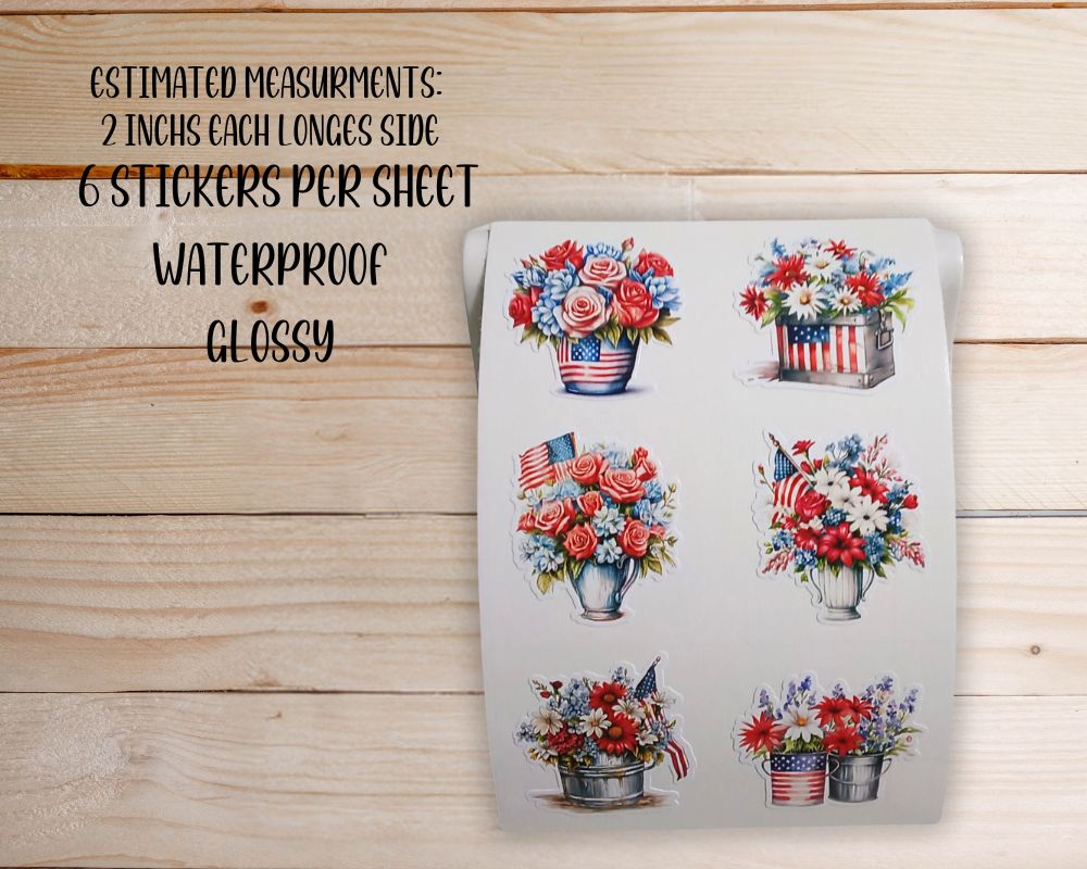 4th of July American Flag Sticker Sheet-Waterproof Vinyl Durable-Scrapbook Stickers-Novelty Sticker