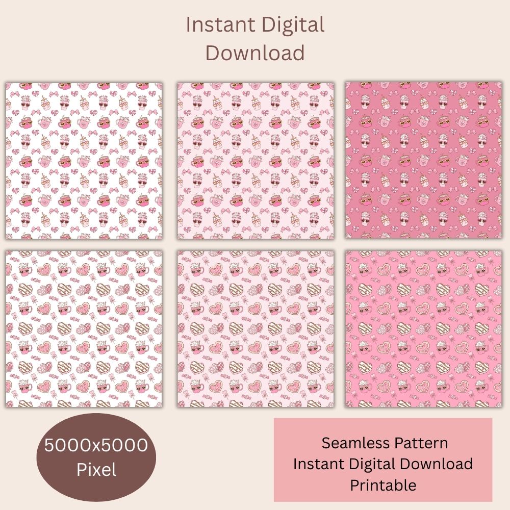 Sweets & Drink Valentines Seamless Repeating Pattern Paper Bundle Set