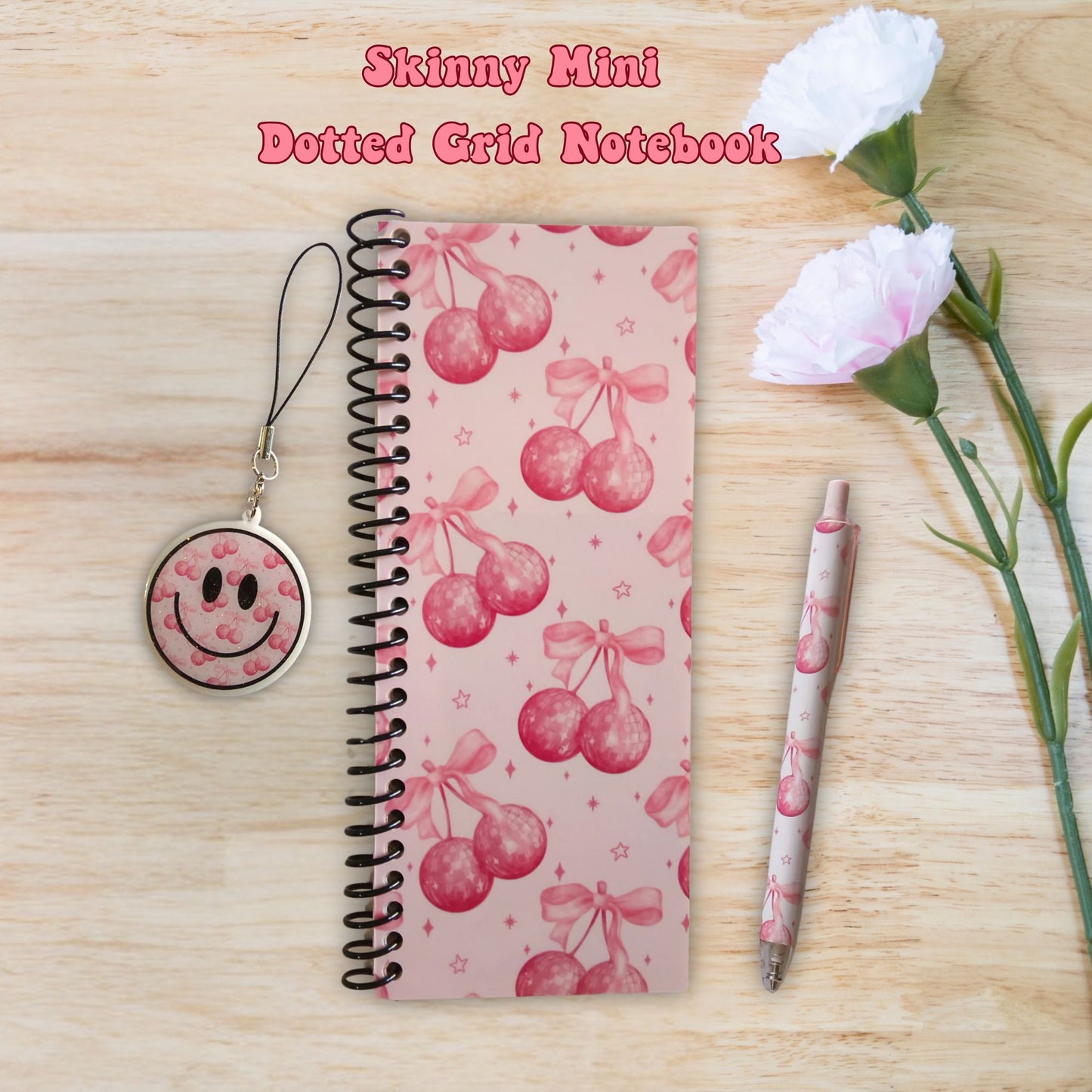 Coquette Cherry Skinny Mini Dot Grid Spiral Notebook Gift Set