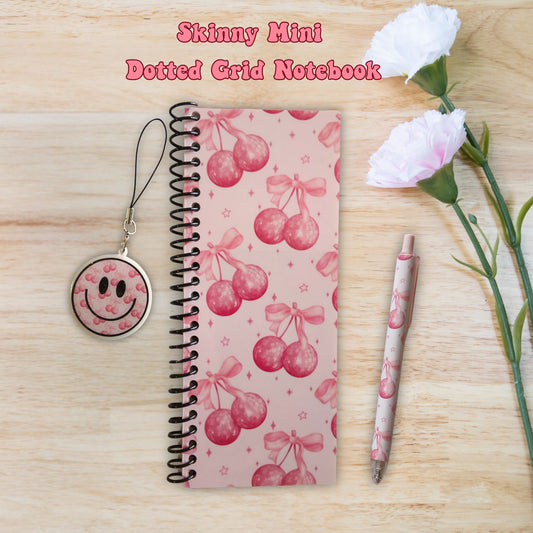 Coquette Cherry Skinny Mini Dot Grid Spiral Notebook Gift Set
