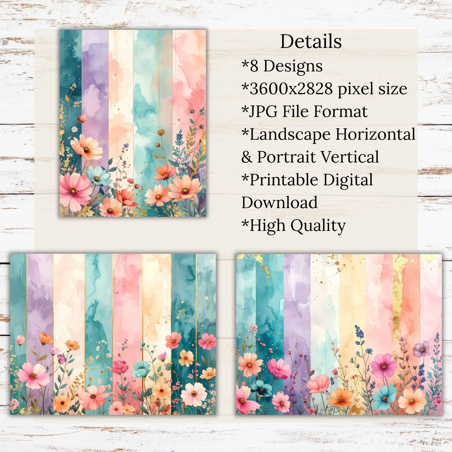 Watercolor Wildflower 1 Digital Paper Pack Bundle