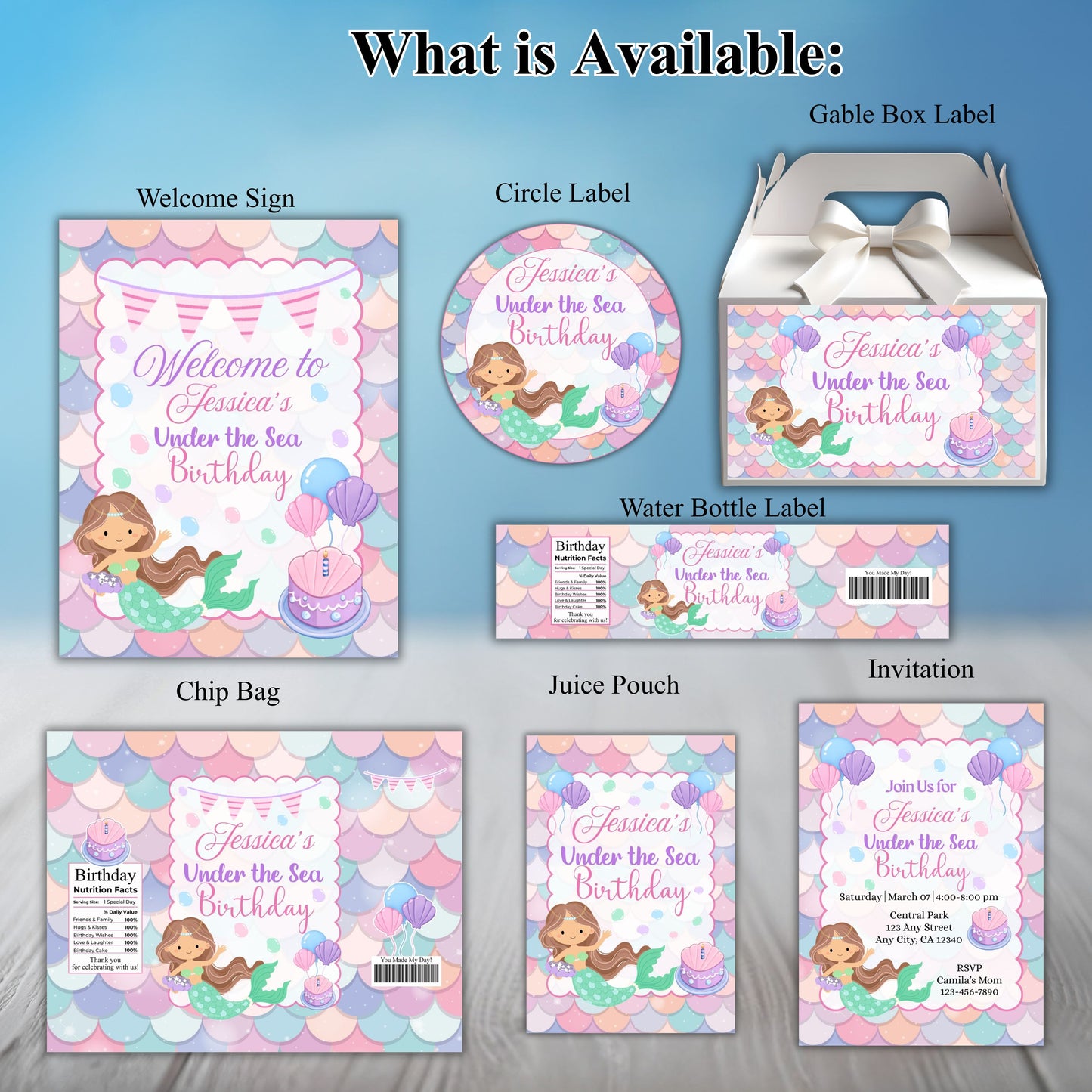 Mermaid Party Sticker Labels