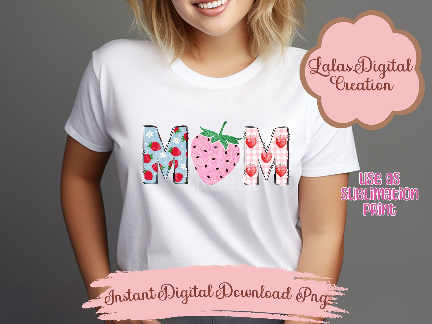 Strawberry Doodle MOM Clipart Instant Digital PNG Download