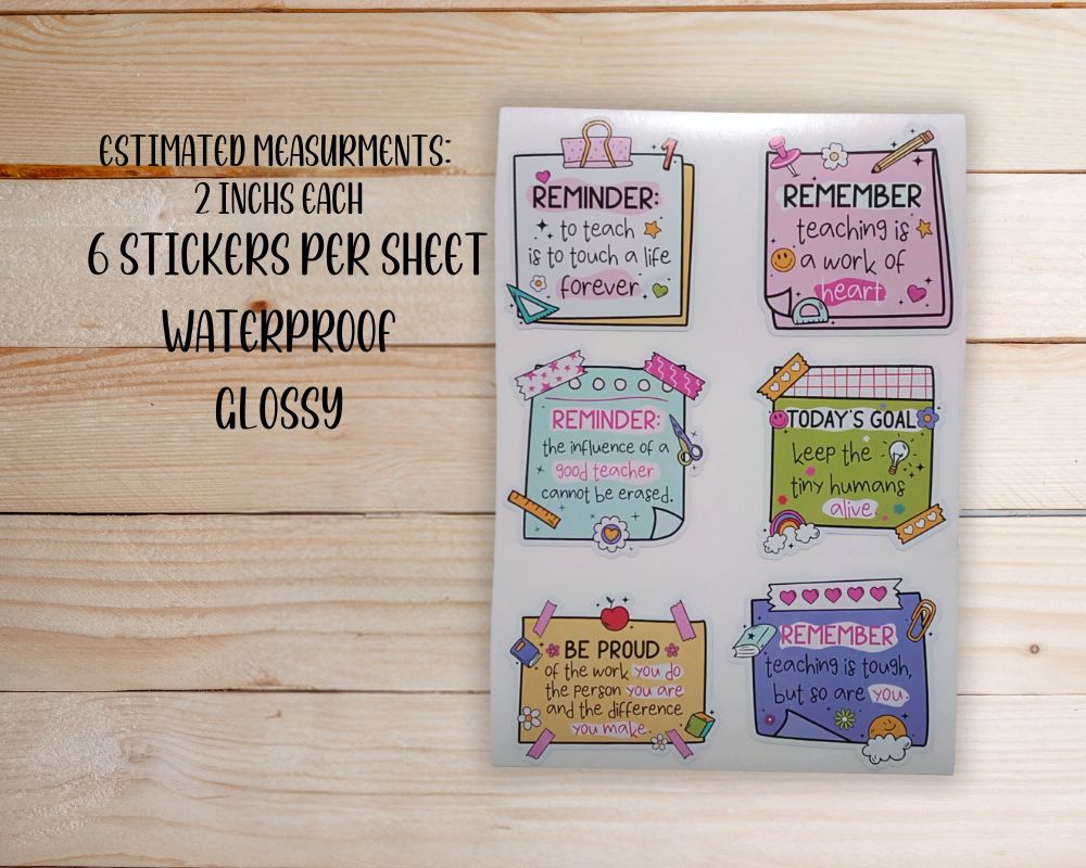 Teacher Reminder Sticker Sheet-Waterproof Vinyl Durable-Scrapbook Stickers-Novelty Sticker
